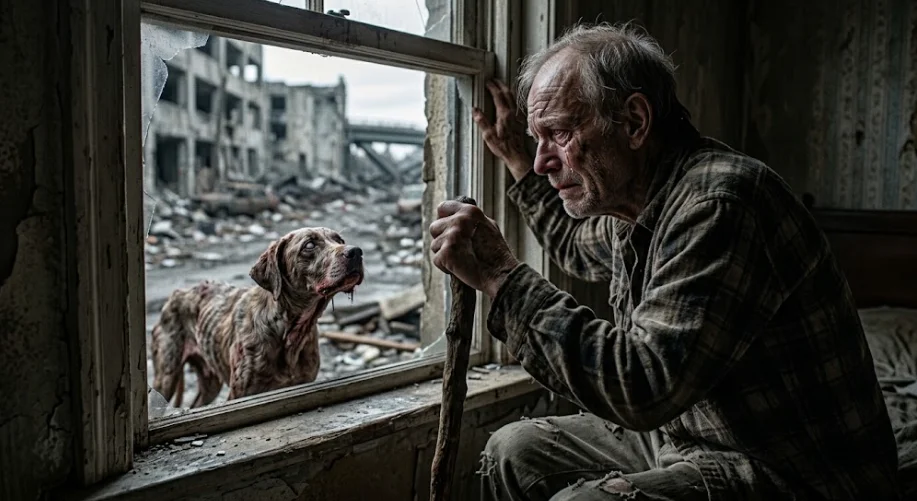 AI zombie trend style video featuring a dog in a dramatic apocalypse scene